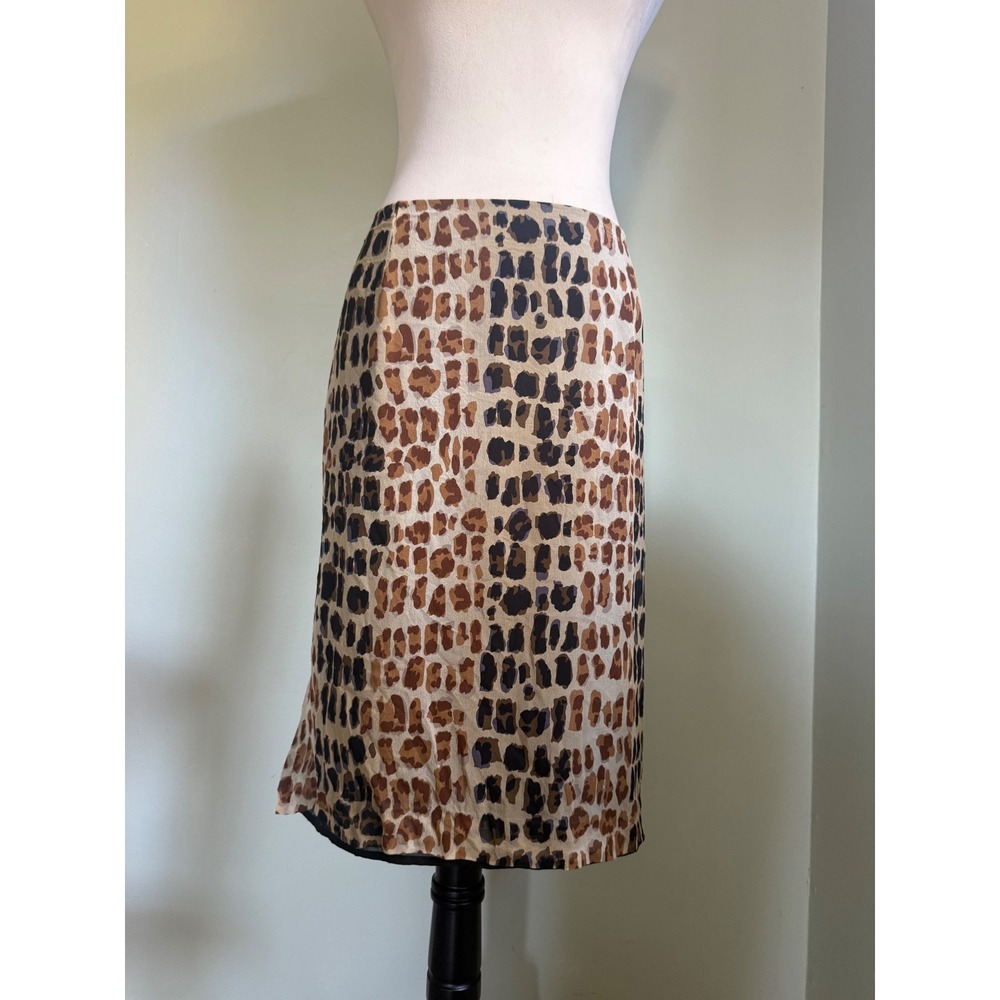 Alfani 100% Silk Leopard animal Midi Skirt Brown Tan Black 16W y2k boho office z
